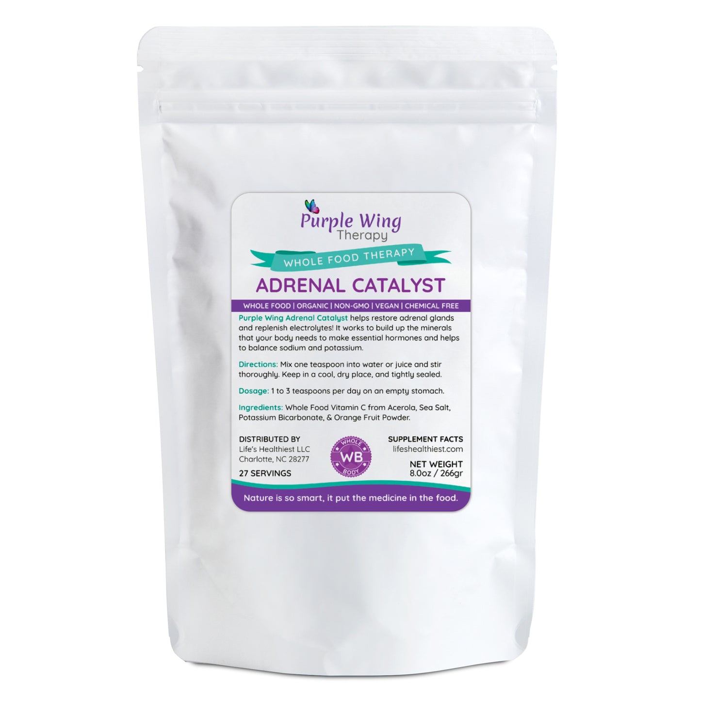 Purple Wing Therapy ADRENAL CATALYST+ VITAMIN C Whole Food Powder 8.0 oz (Restore Adrenals and Replenish Electrolytes)